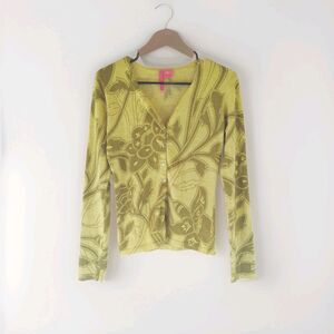 Charlotte Tarontola Lime Green wool Jeweled Sweater Sz S Preppy Fairy bird